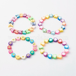 Bracelets en perles de pâte polymère faites main, avec des perles en laiton, couleur mixte, diamètre intérieur : 2.48~2.52 pouce (63~64 mm)