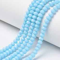 Chapelets de perles en verre opaque de couleur unie, facette, rondelle, cyan, 3x2mm, Trou: 0.8mm, Environ 165~169 pcs/chapelet, 15~16 pouce (38~40 cm)