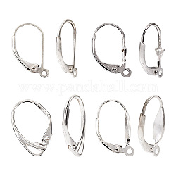 PandaHall Jewelry 4 Pairs 4 Style 925 Sterling Silver Leverback Earring Findings, with Horizontal Loops, Silver, 16.5~17x9~11x1.5~3.5mm, Hole: 1mm, Pin: 0.7~1.5mm, 1 Pair/style