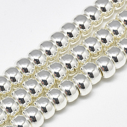 Chapelets de perles en hématite synthétique sans magnétiques, rondelle, Plaqué Argent, 6x4mm, Trou: 2mm, Environ 97 pcs/chapelet, 15.7 pouce