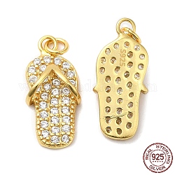 925 Sterling Silver Micro Pave Cubic Zirconia Shoe Pendants, Flip-Flops Charm, with Jump Ring & 925 Stamp, Real 18K Gold Plated, 17x8x4mm, Hole: 2.3mm