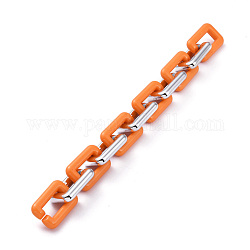 Cadenas de cable de plástico ccb hechas a mano, con anillos de enlace acrílicos opacos, Platino, naranja oscuro, Enlaces: 30x20x6 mm, 39.37 pulgada (1 m) / hebra