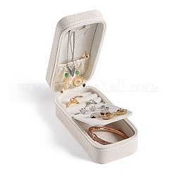 Mini set di gioielli in pelle pu con cerniera, custodia portagioielli portatile da viaggio per orecchini, collane, anelli, bianco floreale, 15x6.5x4.8cm