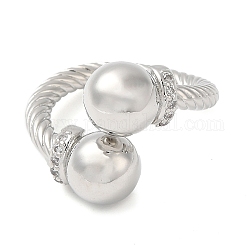 Anillos de brazalete abiertos de latón, con circonita, anillo de bola grande para mujer, Platino, 3~19mm, diámetro interior: 18 mm