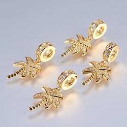 Charms pendenti europei in ottone con zirconi cubici, albero di cocco, oro, 24mm, Foro: 4 mm, ciondoli:12x15x1mm