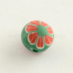 Handmade Flower Pattern Polymer Clay Round Beads, Medium Aquamarine, 8mm, Hole: 1~1.5mm