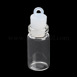 クリアガラスのウィッシングボトルペンダント  プラスチックシールプラグ付き  コラム  33x11mm  穴：2mm