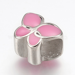 304 smalto in acciaio inox perline europei, perline con foro grande, farfalla, roso, colore acciaio inossidabile, 9.5x11x8mm, Foro: 5 mm