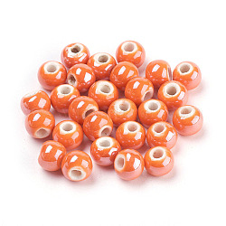 Manuell Porzellan Perlen, perlig, Runde, orange, 8 mm, Bohrung: 2 mm