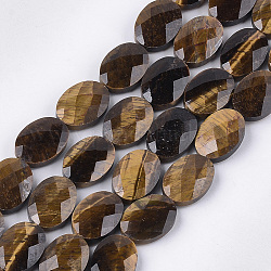 Natural Tiger Eye Beads Strands, Faceted, Oval, 18x13~13.5x5.5~6mm, Hole: 1.2mm, about 11pcs/strand, 7.8''