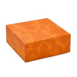 Caja cuadrada de cartón para pulseras con estampado de flores., Estuche para guardar joyas con esponja de terciopelo en el interior., Para la pulsera, naranja oscuro, 9.1x9.1x3.65 cm