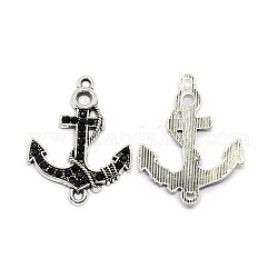 Anchor Antique Silver Tone Alloy Rhinestone Links connectors, Jet, 37x29x3mm, Hole: 2mm