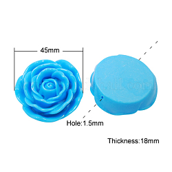 Flower Rose Resin Beads, Deep Sky Blue, 45x18mm, Hole: 1.5mm