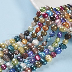 Hilos de perlas de agua dulce cultivadas naturales teñidas, dos lados pulidos, color mezclado, 7~8x7~10x4~6mm, agujero: 0.8 mm, aproximamente 44~45 pcs / cadena, 13.4 pulgada