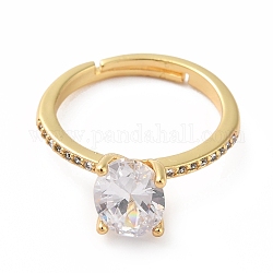 Zirkonia verstellbarer Ring, Echter 18 Karat vergoldeter Messingschmuck für Frauen, Bleifrei und cadmium frei, Transparent, Innendurchmesser: 17~22 mm