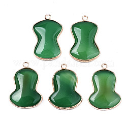 Natürliche grüne Oynx-Achat-Anhänger, mit goldenem Messingrand, Twist Oval, 29.5~30.5x19~21x4~5 mm, Bohrung: 2 mm