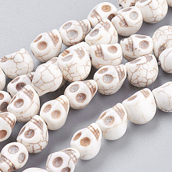 Abalorios de piedras preciosas hebras, turquesa sintética, cráneo, para halloween, blanco, 10x8x7.5mm, agujero: 1.5 mm, aproximamente 35 pcs / cadena