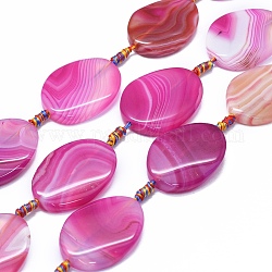 Natural Banded Agate/Striped Agate Beads Strands, Dyed & Heated, Twist, Fuchsia, 38~42x28~30x6~8mm, Hole: 2~2.5mm, about 8pcs/strand, 15.3 inch~15.9 inch(39~40.5cm)