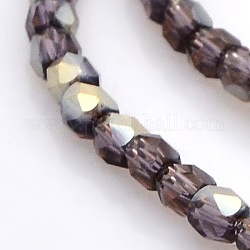 Half Plated Glass Faceted Drum Beads Strands, Purple, Golden Plated, 3x3x3mm, Hole: 1mm, about 99pcs/strand, 12.9inch