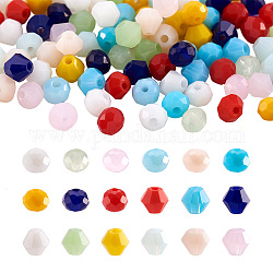 Beadthoven 1800pcs 18 perles de verre imitation jade style, facette, toupie & rondelle, couleur mixte, 4~4.5x3~4mm, Trou: 0.4~1mm, 100 pièces / style
