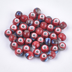 Perles en porcelaine manuelles, fantaisie porcelaine émaillée antique, ronde, rouge, 7.5~8x7~7.5mm, Trou: 2~2.5mm