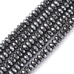 Non-Magnetic Synthetic Hematite Beads Strands, Faceted, Rondelle, Black, 3x6mm, Hole: 1mm, 120pcs/strand, 14.1 inch