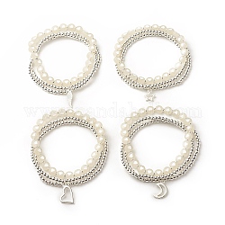Set di braccialetti multi-filo con ciondoli in lega di stile 2 pz 2, bracciali elasticizzati da donna con perline acriliche con motivo a cuore ed ematite sintetica, bianco, diametro interno: 2-1/8~2-3/8 pollice (5.5~5.9 cm), 1pc / style