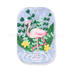 Acrylic Pendants, Rectangle with Flamingo Pattern, Green, 39.5x26x2.5mm, Hole: 2mm
