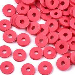 Handmade Polymer Clay Beads, for DIY Jewelry Crafts Supplies, Disc/Flat Round, Heishi Beads, Deep Pink, 6x1mm, Hole: 2mm, about 1175pcs/50g