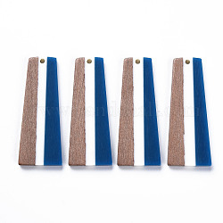Pendentifs en bois de résine et de noyer, trapèze, bleu foncé, 49x19x3mm, Trou: 2mm