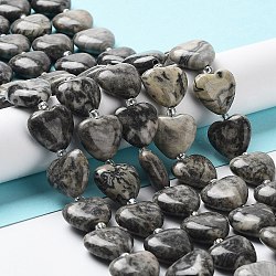 Brins de perles en pierre de carte naturelle, avec des perles de rocaille, cœur, 14~15x15x6~6.5mm, Trou: 1.4mm, Environ 23~24 pcs/chapelet, 14.57'' (37 cm)
