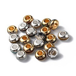 Perles européennes en laiton, avec la pierre gemme, Perles avec un grand trou   , rondelle, platine et d'or, 14x8mm, Trou: 5.5mm