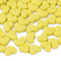 Opake Legierung Perlen, gefärbt, Herz mit Wort Liebe, Gelb, 10x13.5x4.5 mm, Bohrung: 1.8 mm, ca. 2300 Stk. / 500 g