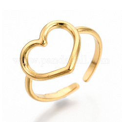 Ionenplattierung (ip) 304 hohle Herzmanschettenringe aus Edelstahl, offene Ringe für Frauen Mädchen, echtes 18k vergoldet, uns Größe 7 (17.5mm)