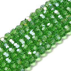 Perle di vetro trasparente, sfaccettato, tondo, verde, 6x5.5mm, Foro: 1.2 mm, circa 91~93pcs/filo, 19.57''~19.92'' (49.7~50.6 cm)