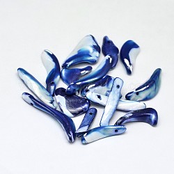 Окрашенные бусины в виде самородков из натуральной ракушки, синие, 22~33x10~15 мм, отверстие : 1.5 мм, Около 300 шт / 500 г