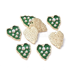Colgantes de esmalte de latón, con perla de acrílico, corazón, real 18k chapado en oro, verde, 16.8x13.5x4mm, agujero: 1.2 mm