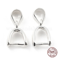 925 Sterling Silver Ice Pick Pinch Bails, Silver, 11x7x3mm, Hole: 4.5x3.5mm, Inner Diameter: 5mm, Pin: 0.8mm