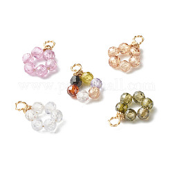Pendentif perles de zircone cubique, avec fil de cuivre écologique, fleur, couleur mixte, 16x11.5x4mm, Trou: 2mm