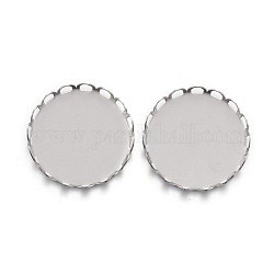 304 Stainless Steel Cabochon Settings, Lace Edge Bezel Cups, Flat Round, Stainless Steel Color, Tray:20mm, 21x3mm