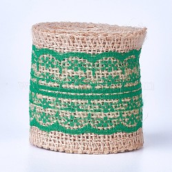Лента из мешковины, гессеновая лента, джутовая лента, с кружевом, для изготовления ювелирных изделий, средний морской зеленый, 2-1/8 дюйм (55 мм), около 2 м / рулон