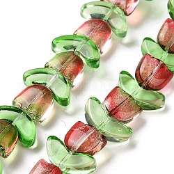 Chapelets de perles en verre transparente  , deux tons, tulipe, rouge indien, 6.5~9x9~14x4~5.5mm, Trou: 1mm, Environ 29 pcs/chapelet, 15.71 pouce (39.9 cm)