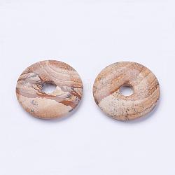 Imágenes naturales colgantes de jaspe, donut / pi disc, ancho de la rosquilla: 15.8~16 mm, 39~40x6~7mm, agujero: 8 mm