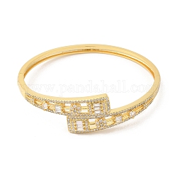 Bracelet manchette en zircone cubique transparente, bijoux en laiton pour femmes, véritable 16k plaqué or, diamètre intérieur: 2-1/4x2-1/8 pouce (5.75x5.35 cm)