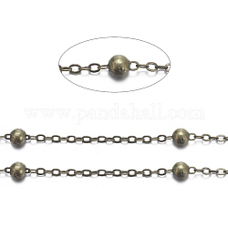 Brass Flat Oval Cable Chains, Satellite Chains, with Round Beads, Unwelded, with Spool, Cadmium Free & Nickel Free & Lead Free, Antique Bronze, 2.2x1.7x0.23mm, Bead: 3.5mm, about 301.83 Feet(92m)/roll
