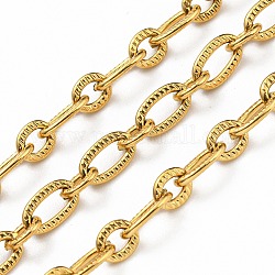 304 cadenas de eslabones ovales de acero inoxidable, soldada, con carrete, real 18k chapado en oro, grande: 7x4x1mm, pequeña: 5x4x1 mm, 10 m / rollo