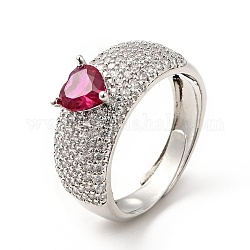 Регулируемое кольцо вишневого цвета с кубическим цирконием в форме сердца, украшения из латуни для женщин, Реальная платина, размер США 6 (16.5 мм)
