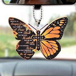 Bunte Schmetterlings-Glauben-Jesus-Kreuz-Acryl-Anhängerdekoration, für Auto-Rückspiegel-Hängeornament, Schmetterling, 286 mm, Anhänger: 46x102x5.5 mm