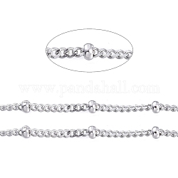 304 Stainless Steel Satellite Chains, Diamond Cut Curb Chains, Soldered, with Rondelle Beads and Spool, Stainless Steel Color, Link: 1.9x2.3x0.4mm, about 65.61 Feet(20m)/roll