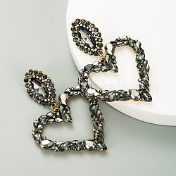 Longues boucles d'oreilles pendantes en forme de cœur avec strass, bijoux en alliage pour femmes, jet, 80x55mm